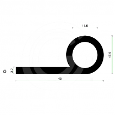 EPDM Rubber P profile | 40 x 17,5 mm | Per Meter